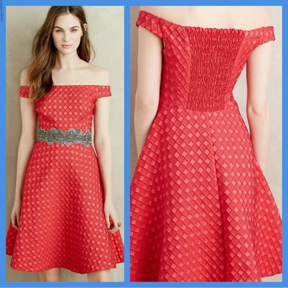 Red Off the Shoulder Anthropologie Dress